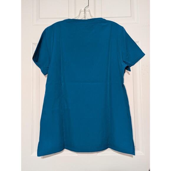 Heal Wear Scrub Top Womens Medium Blue V Neck 4 Way Stretch Medical Shirt - Picture 3 of 9